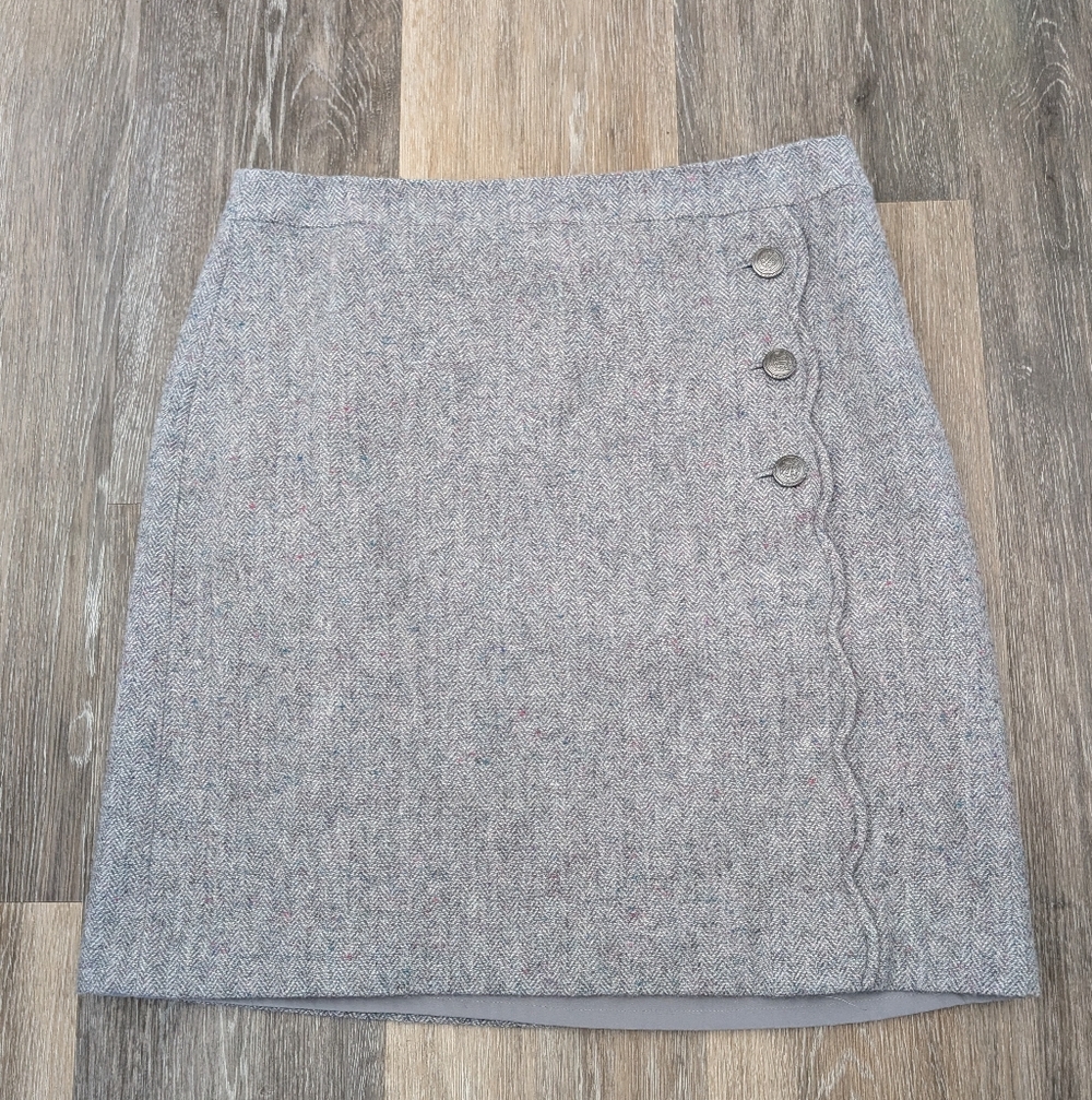 Talbots Grey Tweed Mini Skirt with Button Detail